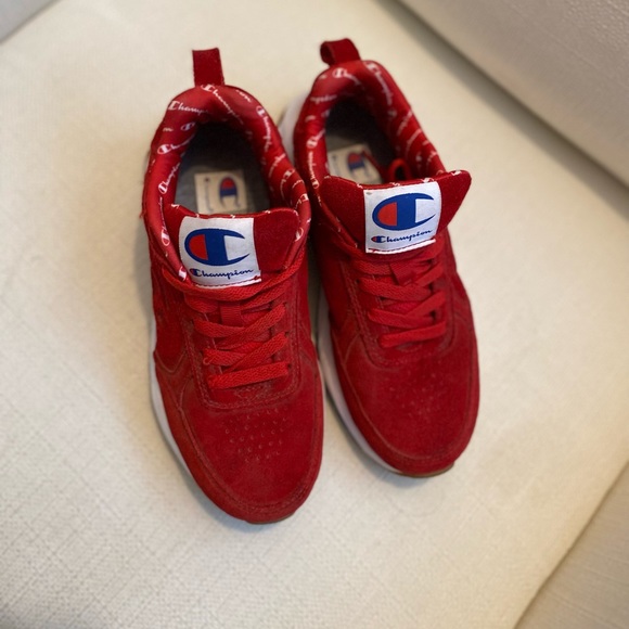 Red Suede Champion Sneakers - Picture 3 of 5